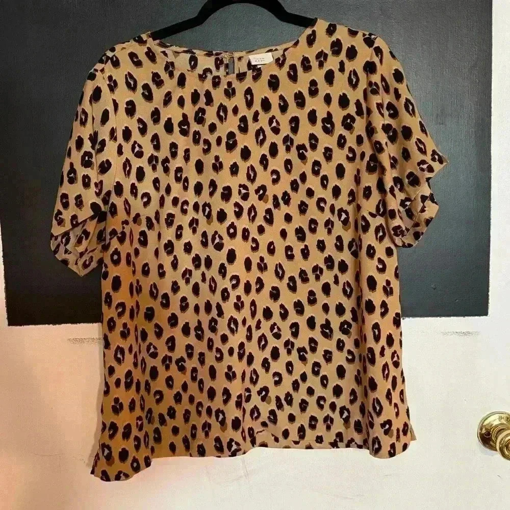 A New Day Women XXL Top Blouse Shirt Animal Print Leopard Neutral Work C…